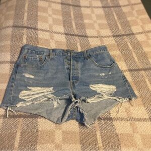 Levi's Blue Distressed Jean Shorts